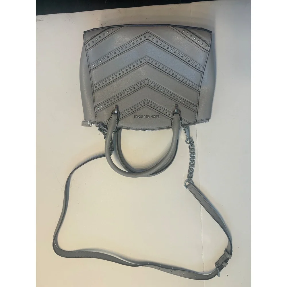 Michael Kors Grey Studded Chevron Quilted Small Satchel Crossbody Bag